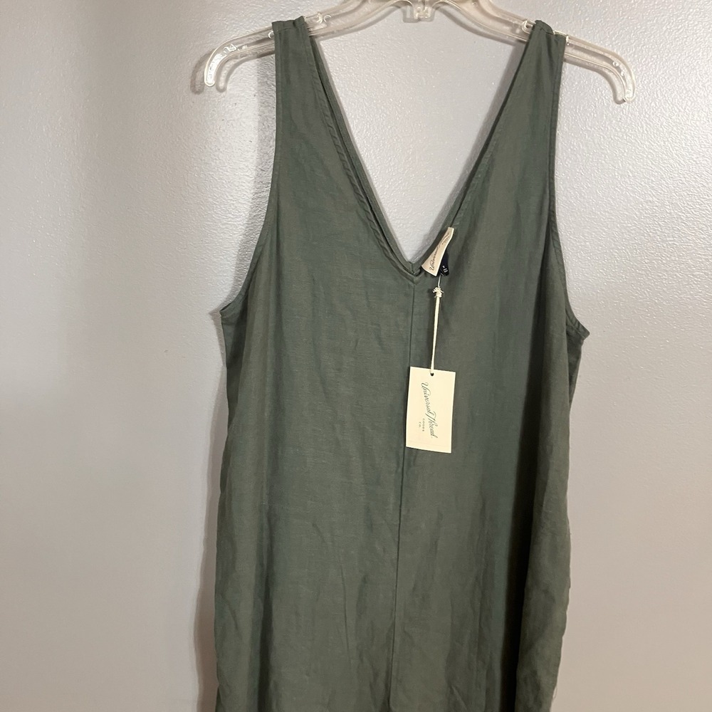 Universal Thread Jumpsuit Womens Medium Green Boho Linen Blend Wide Leg V-Neck - Picture 2 of 13